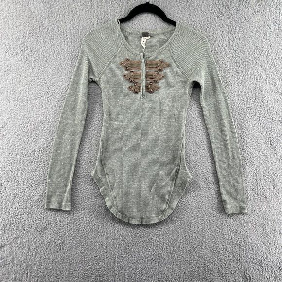 FP We The Free Battalion Embellished Thermal Top Green Size XS - Picture 5 of 12